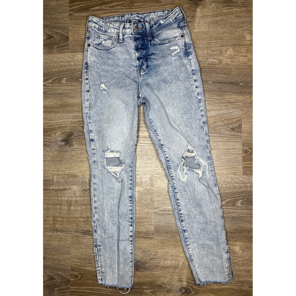 Old Navy OG Straight High Rise Distressed Light Wash Jeans Slit Button Fly Sz 2